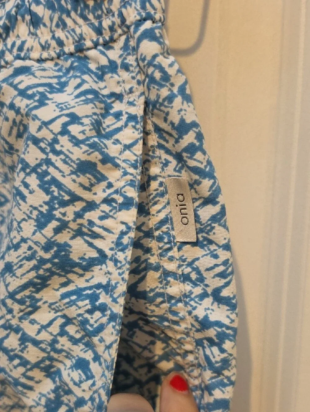 Onia Blue & White Abstract Print Swim Trunks